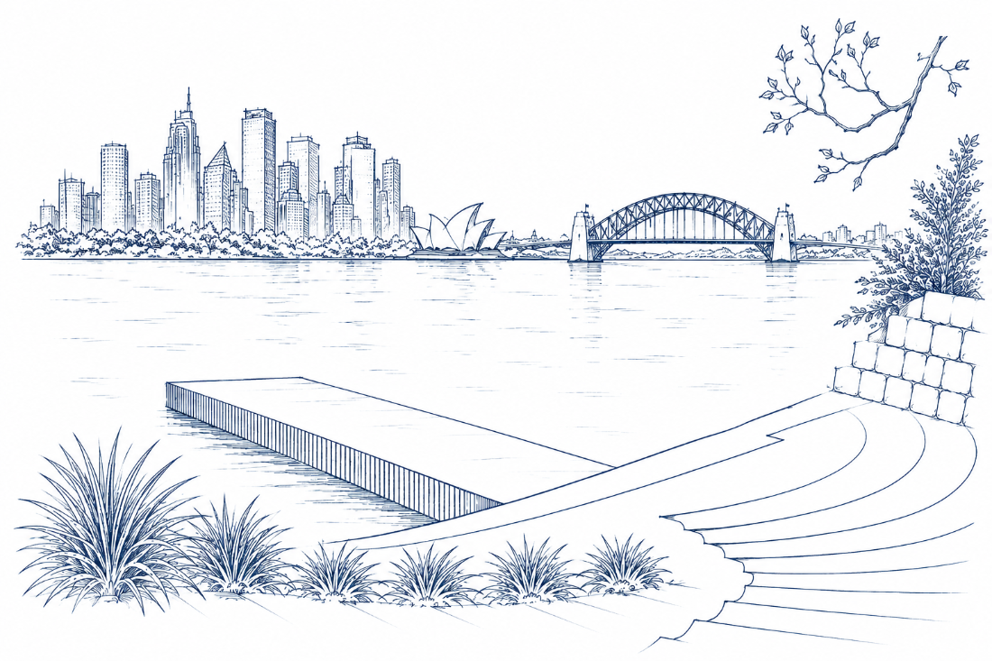 Bradleys Head Amphitheatre ceremony sketch